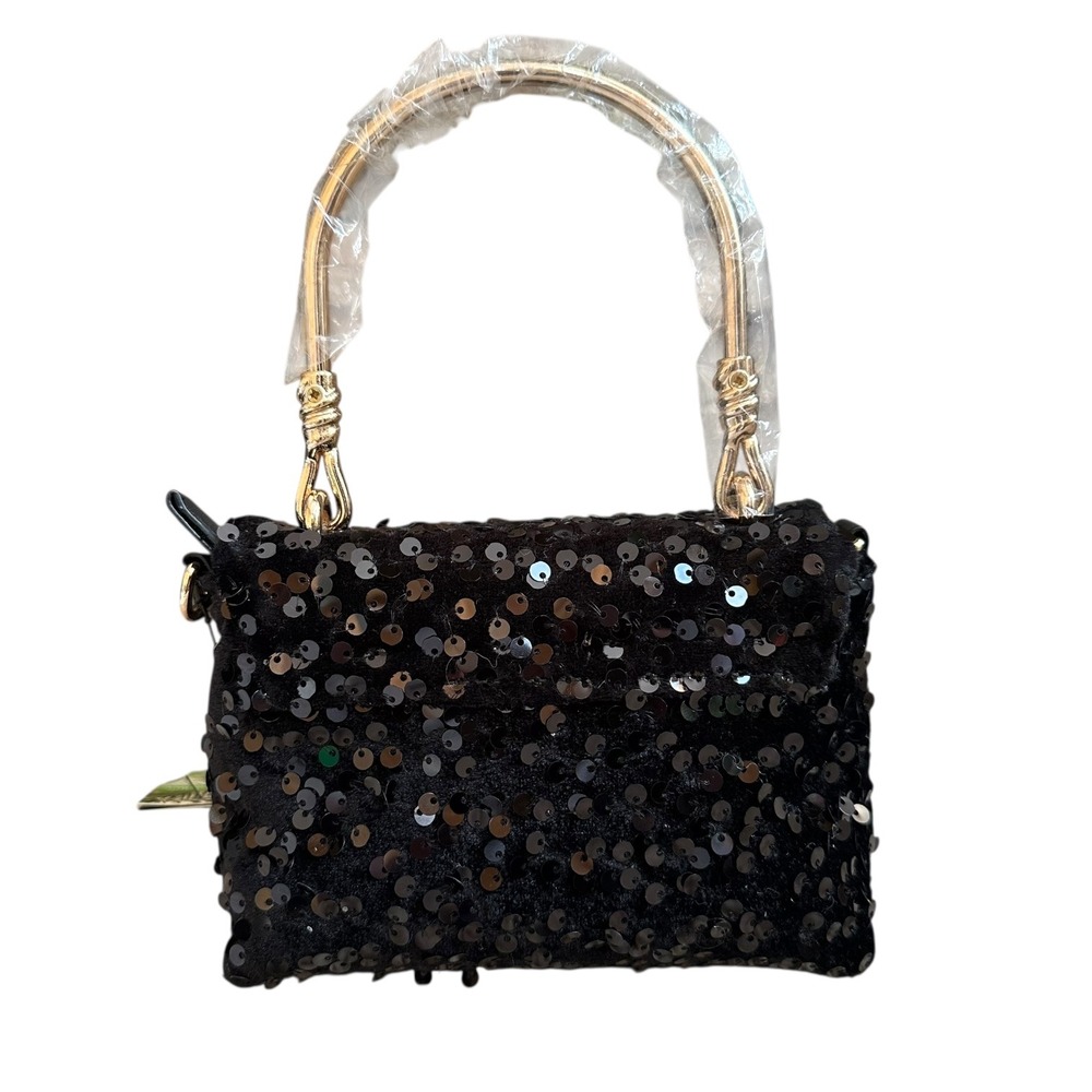 Badgley Mischka Black Sequin‎ Metal Handle Bag BMH 535 Vegan Leather MSRP 120 - Picture 8 of 12